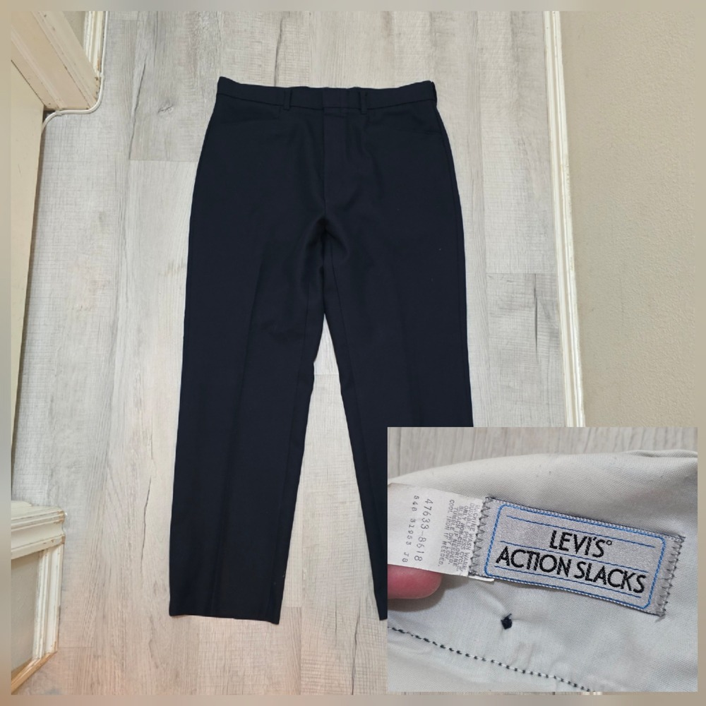 VTG Levi's Action Slacks Men's Navy Blue Mid-rise Straight Leg Dress Pants 36x30
